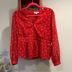 Madewell Floral Peplum Blouse | Size: Small | Color: Red